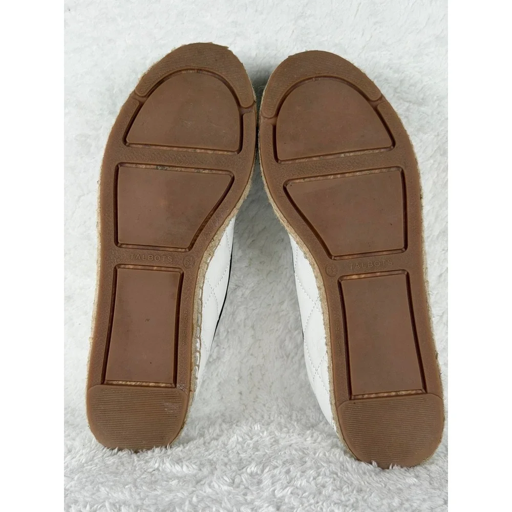 Talbots Espadrilles Women 6.5‎ White Black Quilted Leather Cap Toe Flats